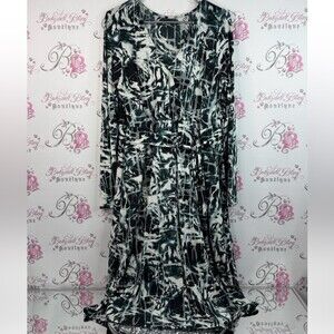 Marc aurel dress abstract, blue white, black Monochrome Long Sleeve Dress